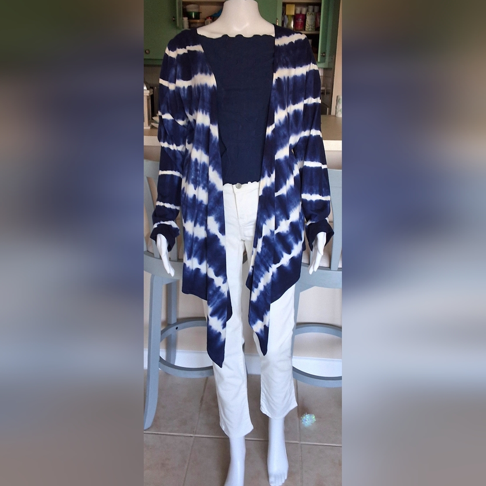 Allen Allen Navy / White Tie-Dye Open Cardigan / Shrug - Medium - NWOT